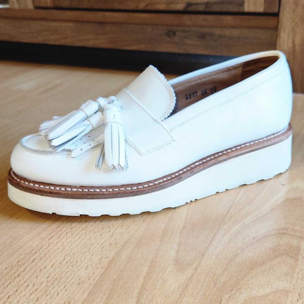 Grenson White Loafers with Brown Sole